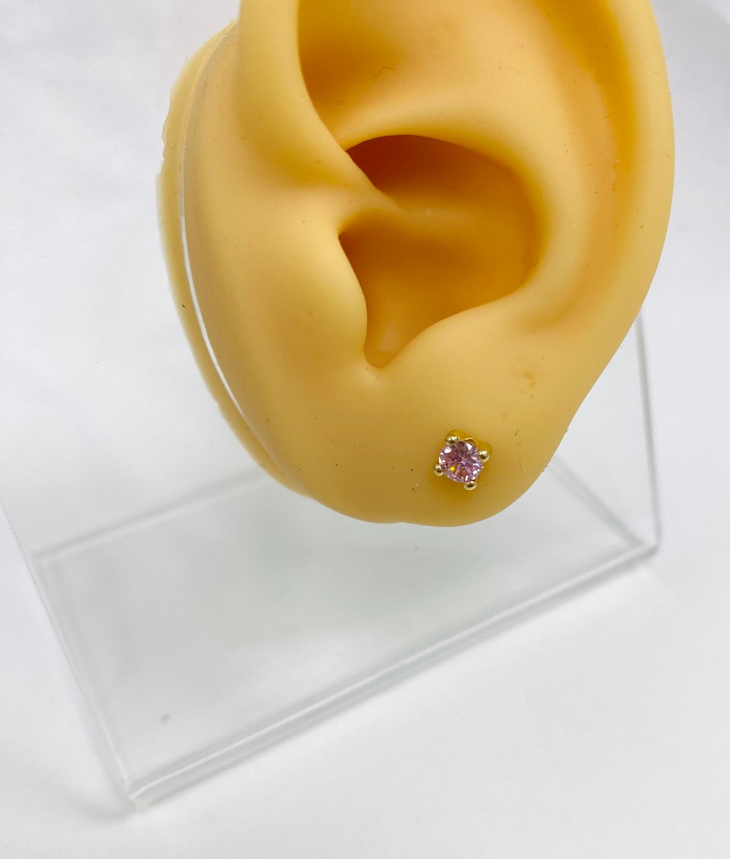 Aretes cuadrados rosas 14K