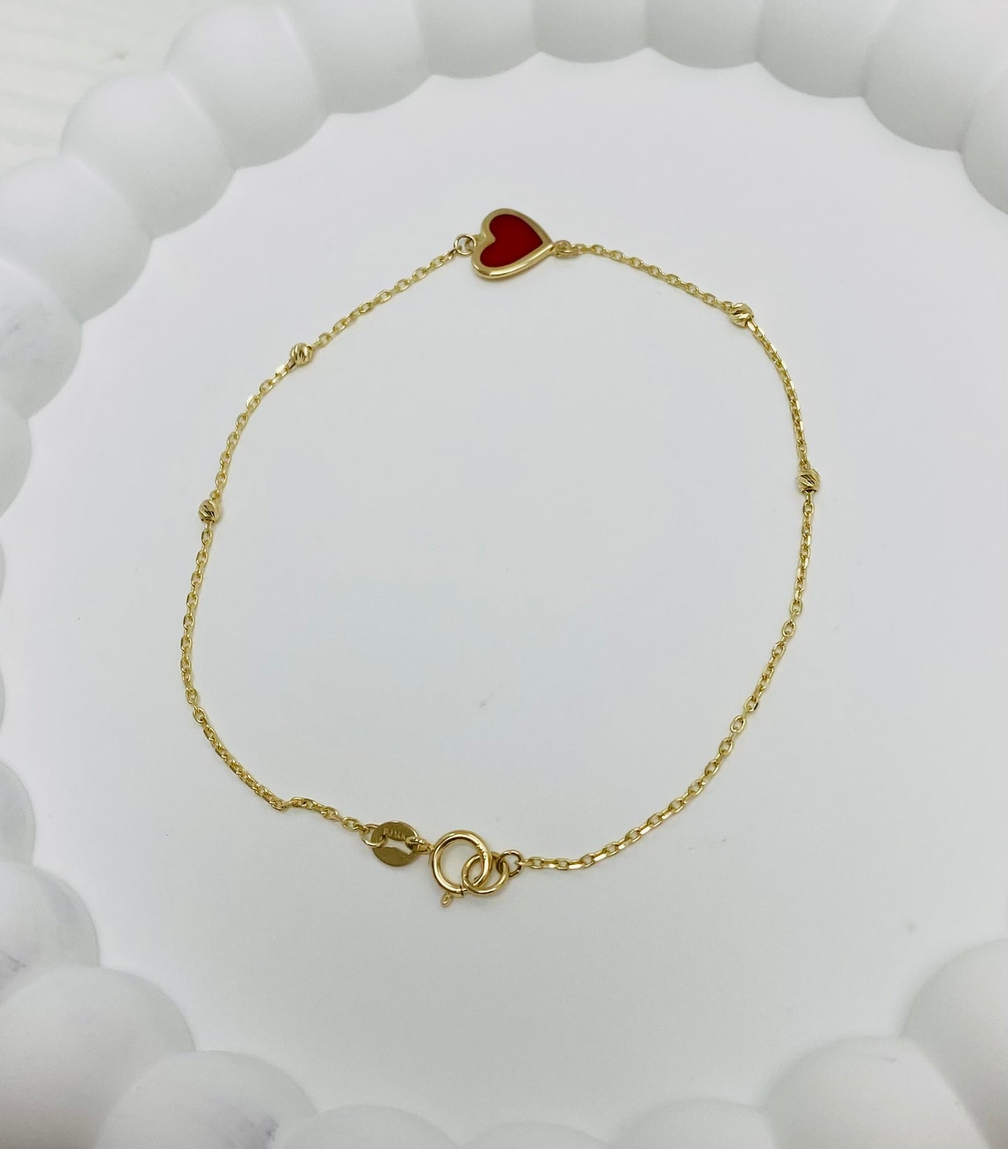 Pulsera balines y corazón 14k