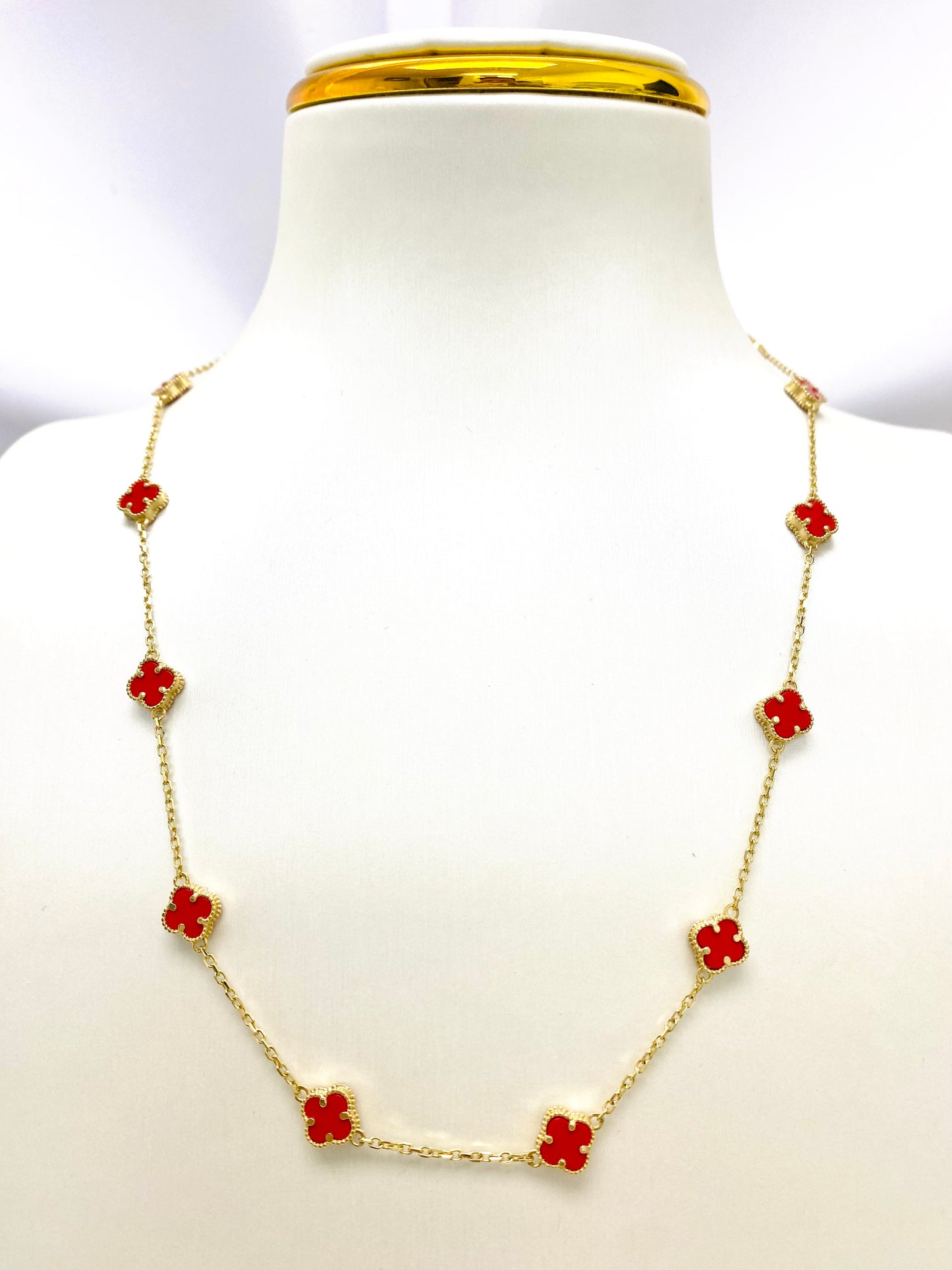 Cadena clover rojo mini 14K