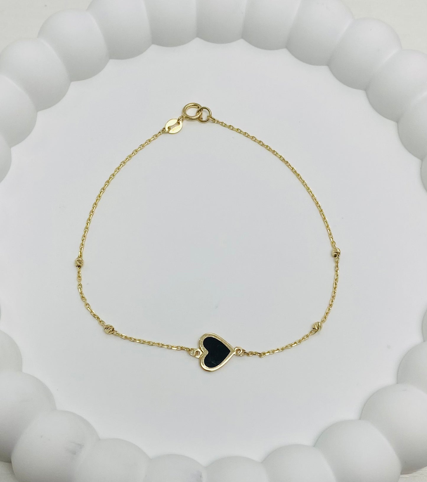 Pulsera balines y corazón 14k