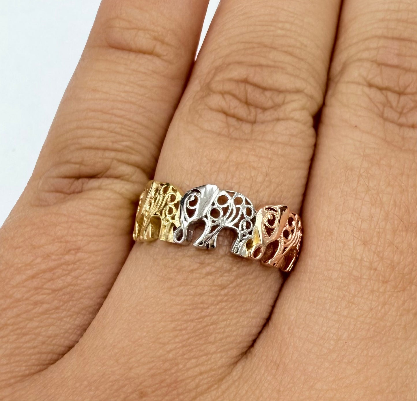 Anillo elefante de tres oros 10k