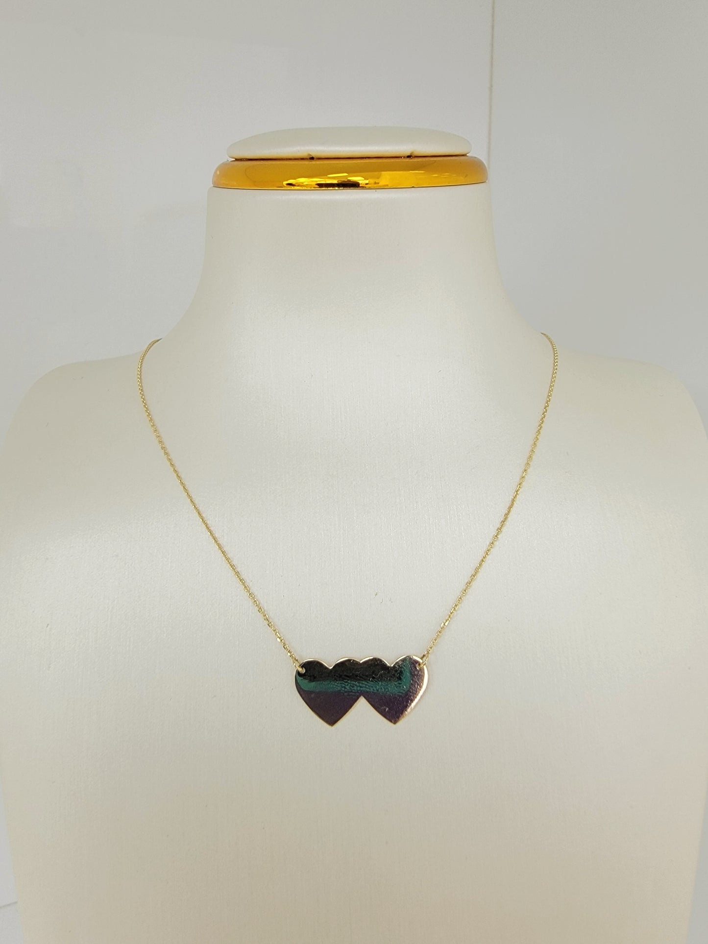 Cadena de dijes de dos corazones 14k