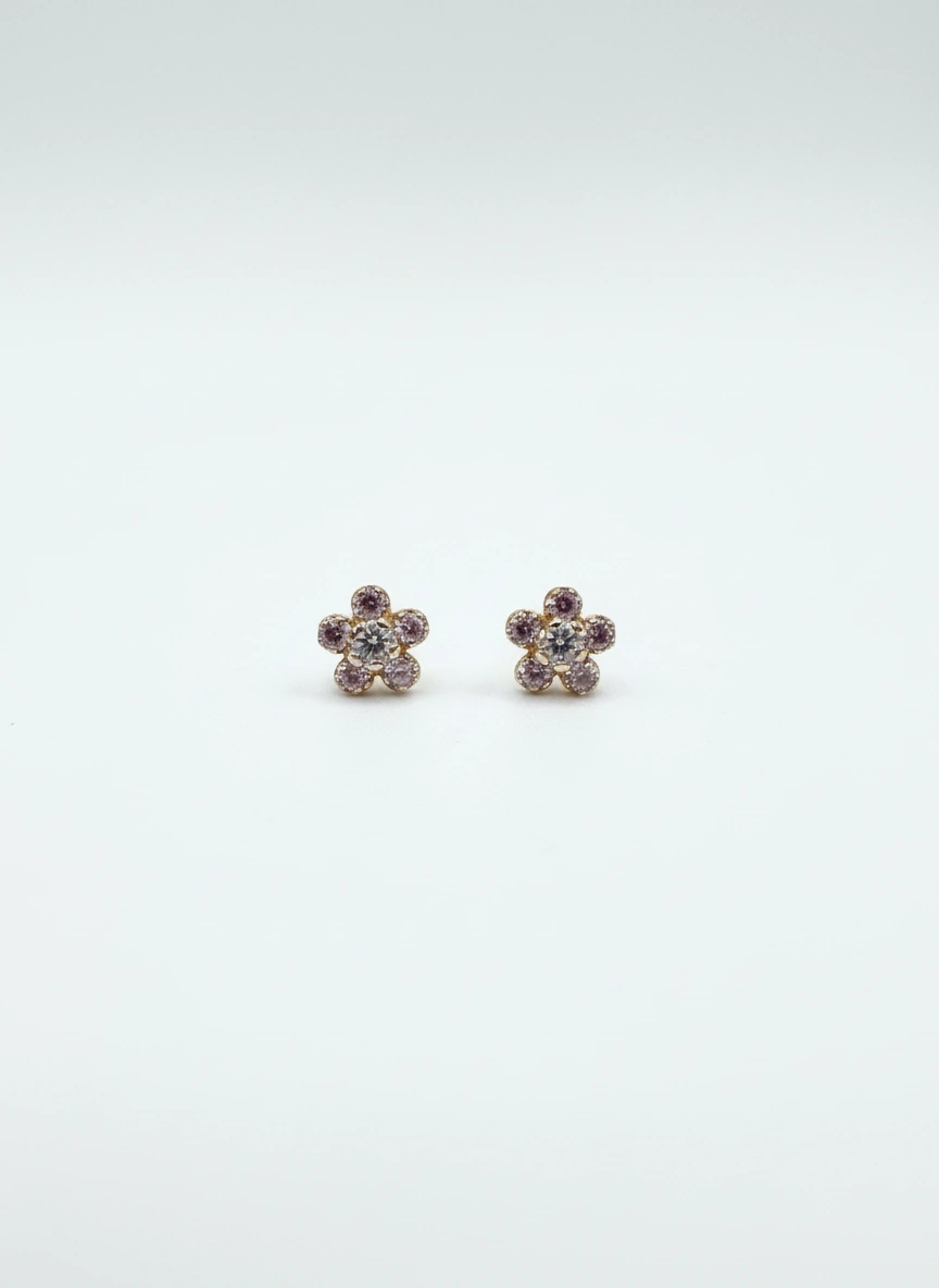 Aretes de flor rosados 14k