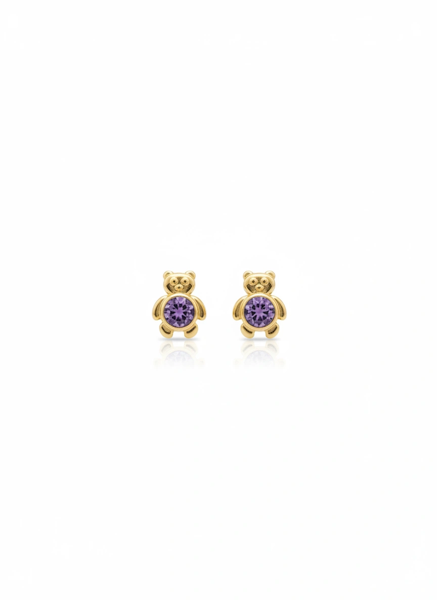 Aretes de oso 14K - morado