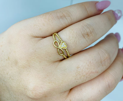 Anillo infinito y corazón 14k