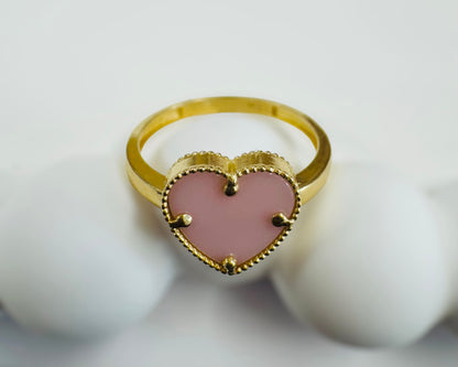 Anillo corazón rosa 14k