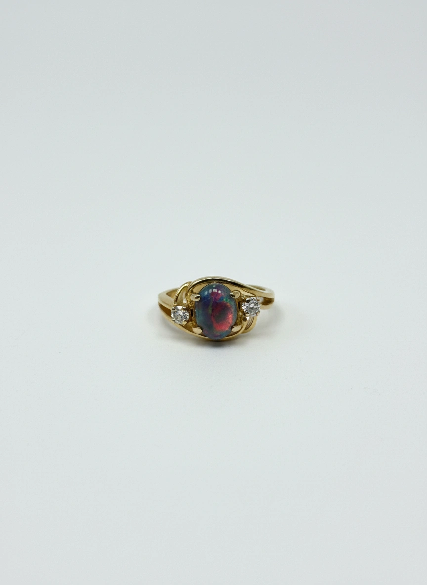 Anillo piedra ópalo y diamante 14k