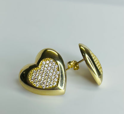 Aretes de corazón con piedras 14k