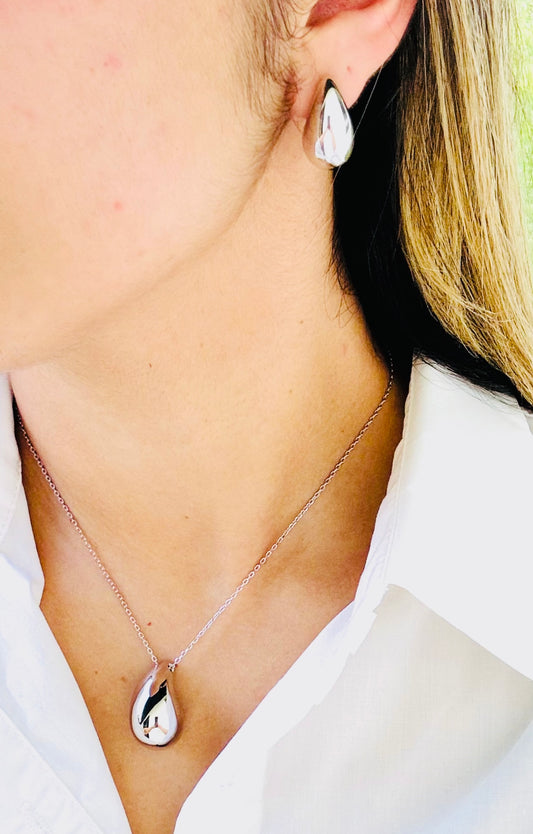 Set cadena y aretes de gotas plata de ley 925