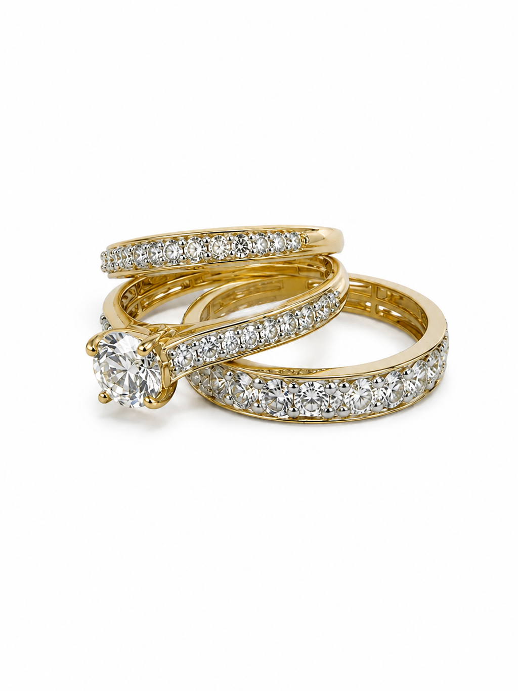 Trío De Matrimonio 14k con Diamantes