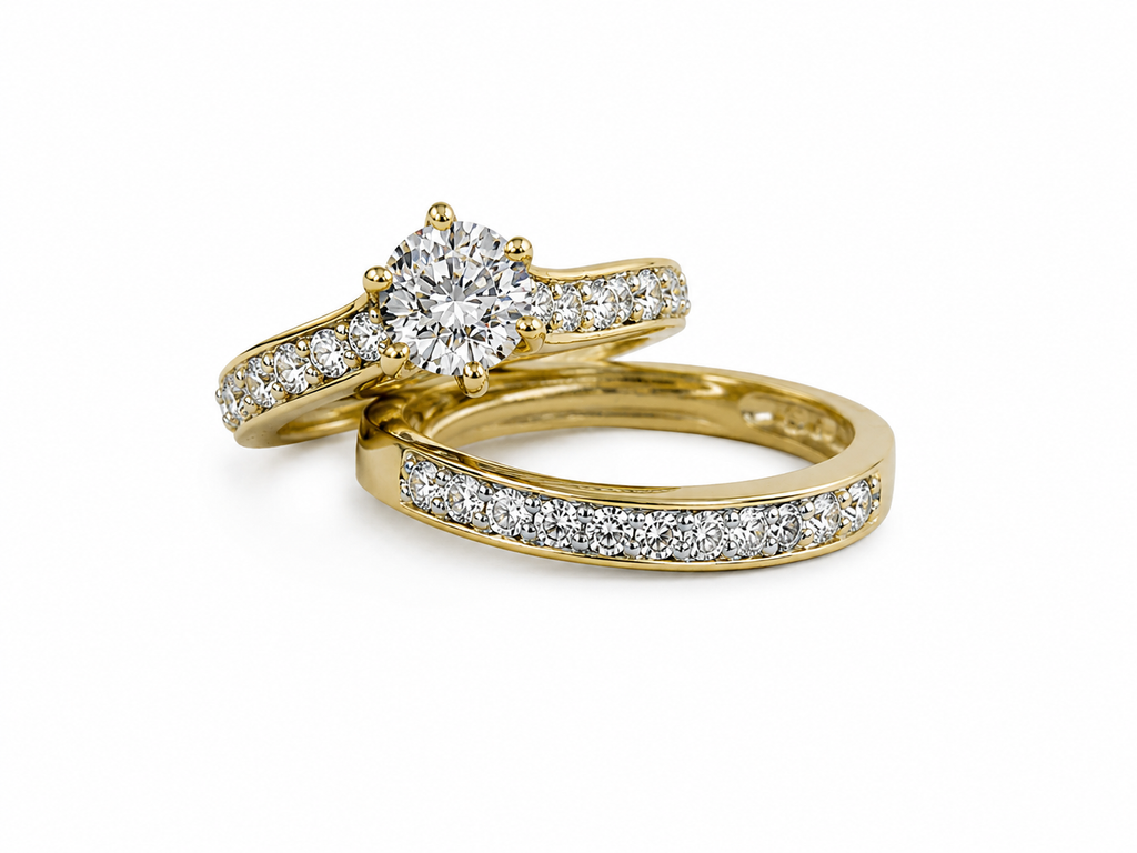 Trío De Matrimonio 14k con Diamantes