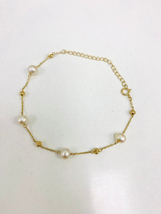 Pulsera de bolas blancas 14K