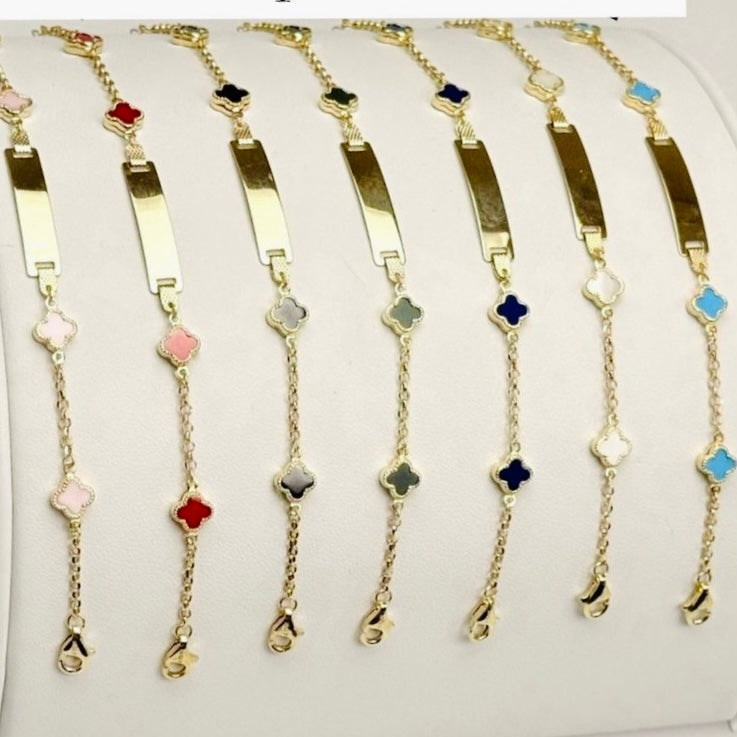 Pulseras con placa y flor 10K