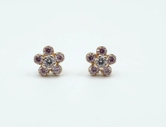 Aretes de flor rosados 14k