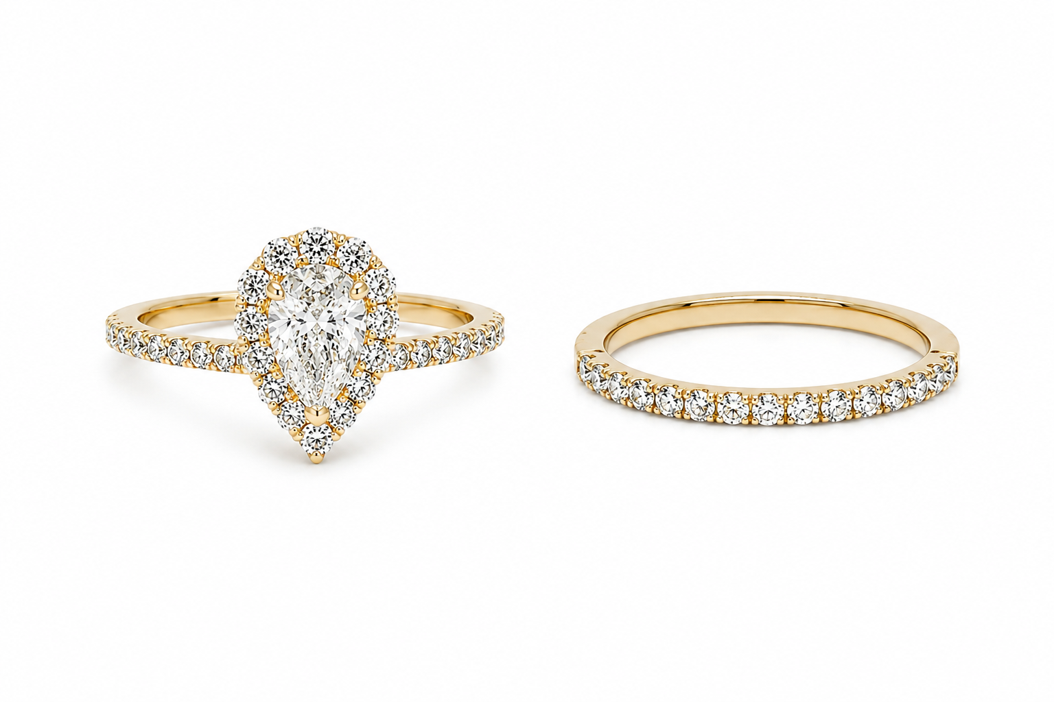 Trío de Matrimonio 14k con diamantes