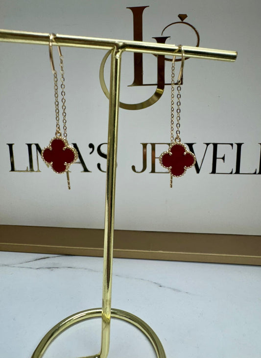 Aretes colgantes clover 14k