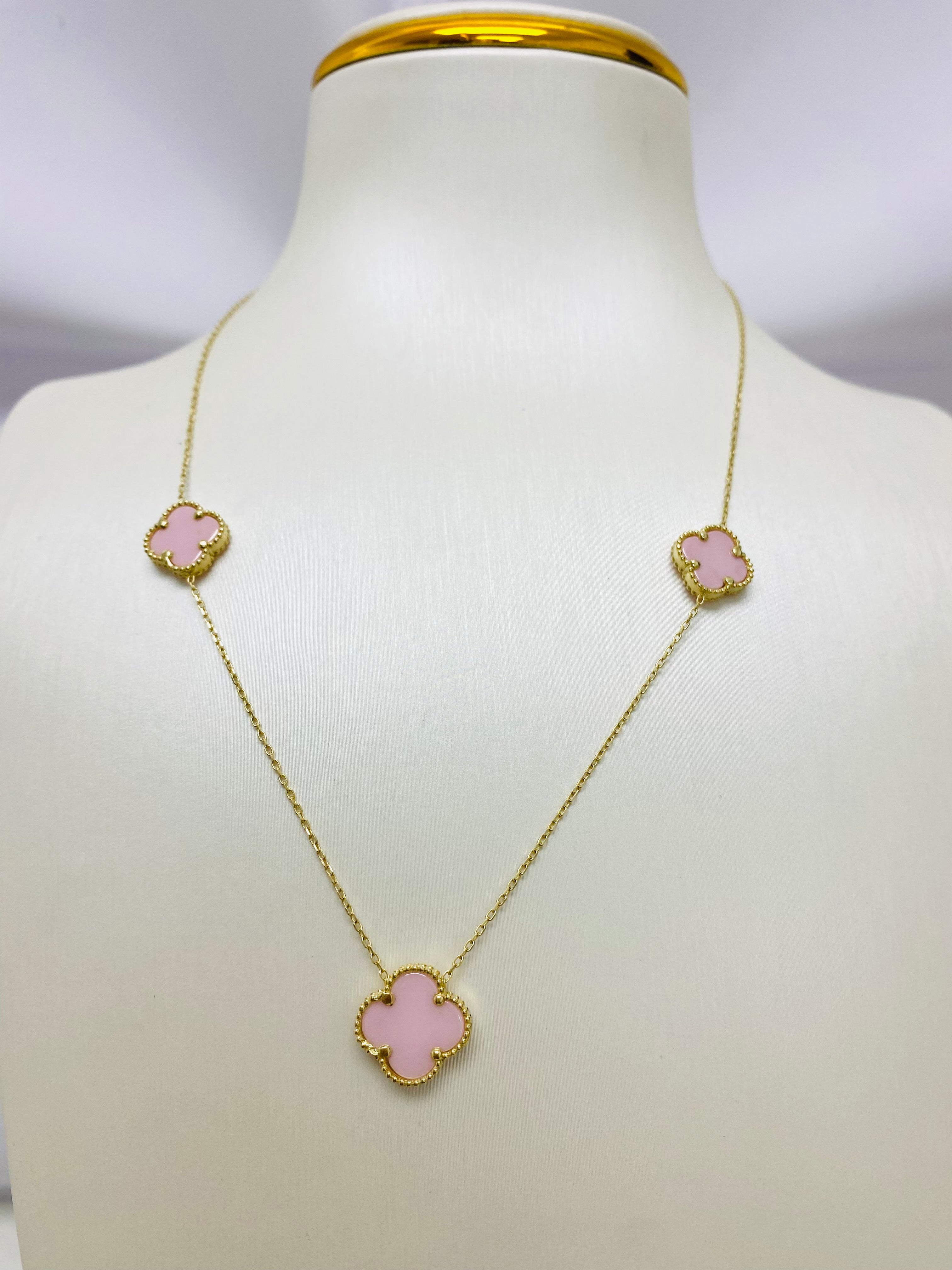 Cadena de 3 clover rosado 10K