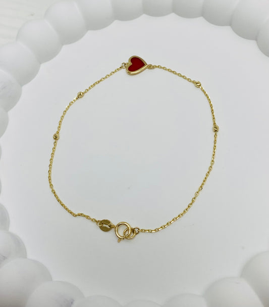 Pulsera balines y corazón 14k