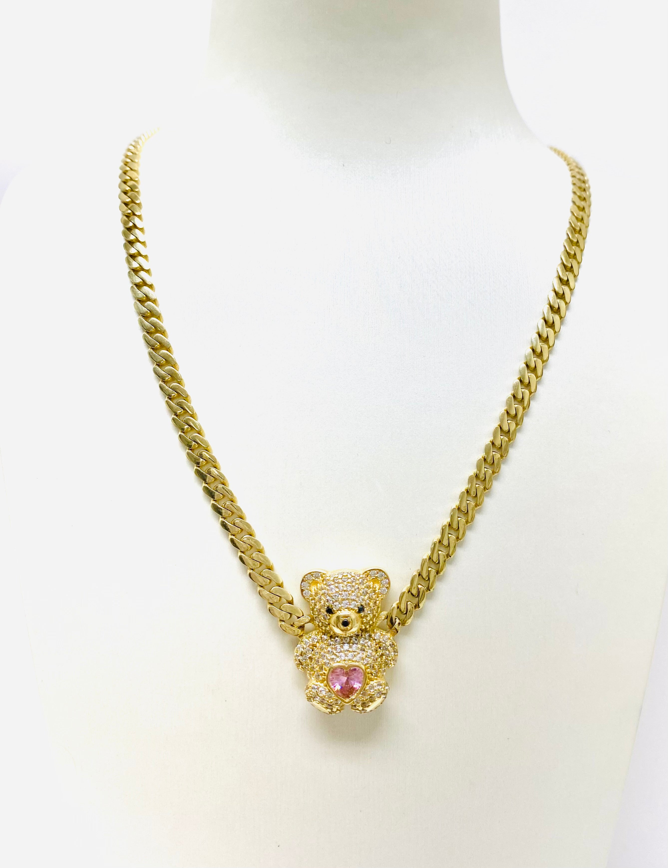 Cadena Mónaco de oso rosa 14K