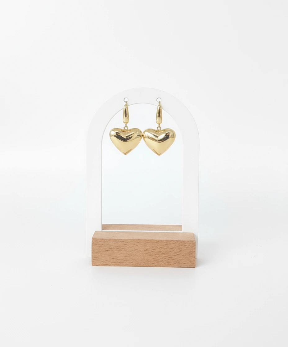 Aretes de corazón inflado 14k