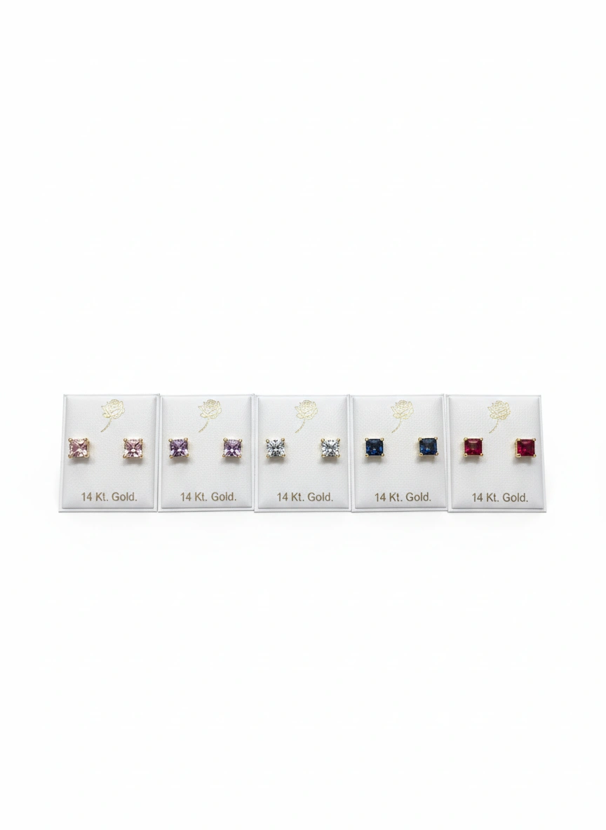 Aretes de piedras de colores 14K - rosado