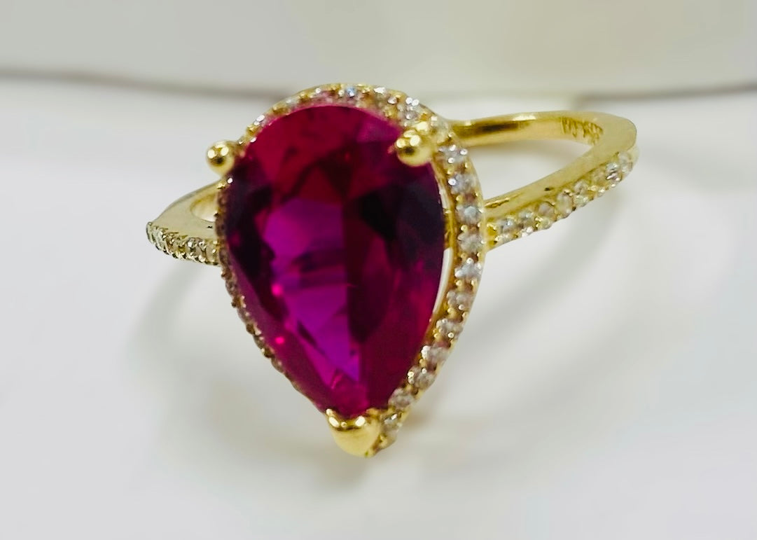 Anillo piedra rosa 14k