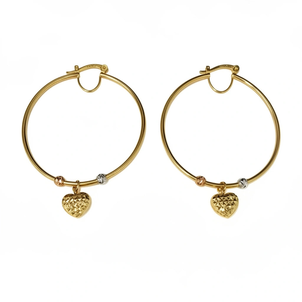 Argollas con corazón colgante 14k