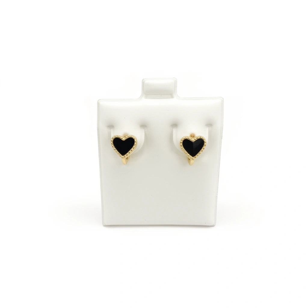 Argollas de corazones color oscuro  14k