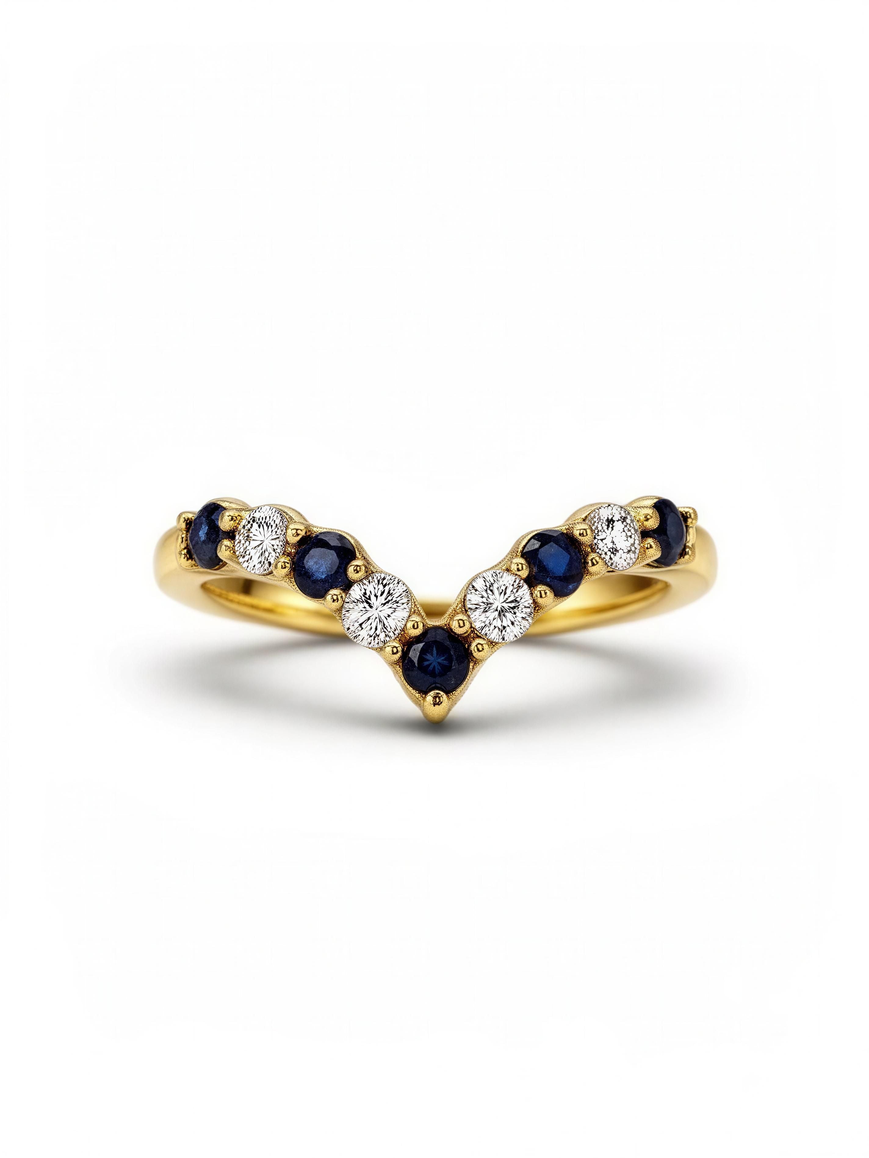 Anillo de safiro y diamante natural 10k