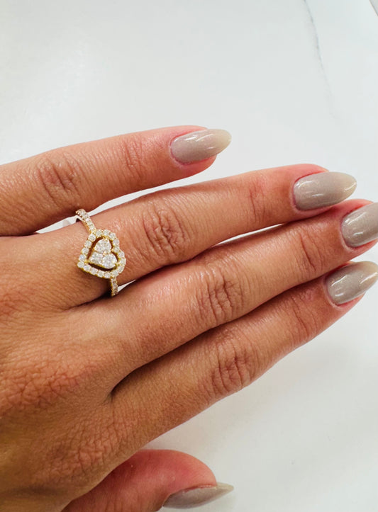 Anillo de Diamantes naturales en forma de corazón 14k