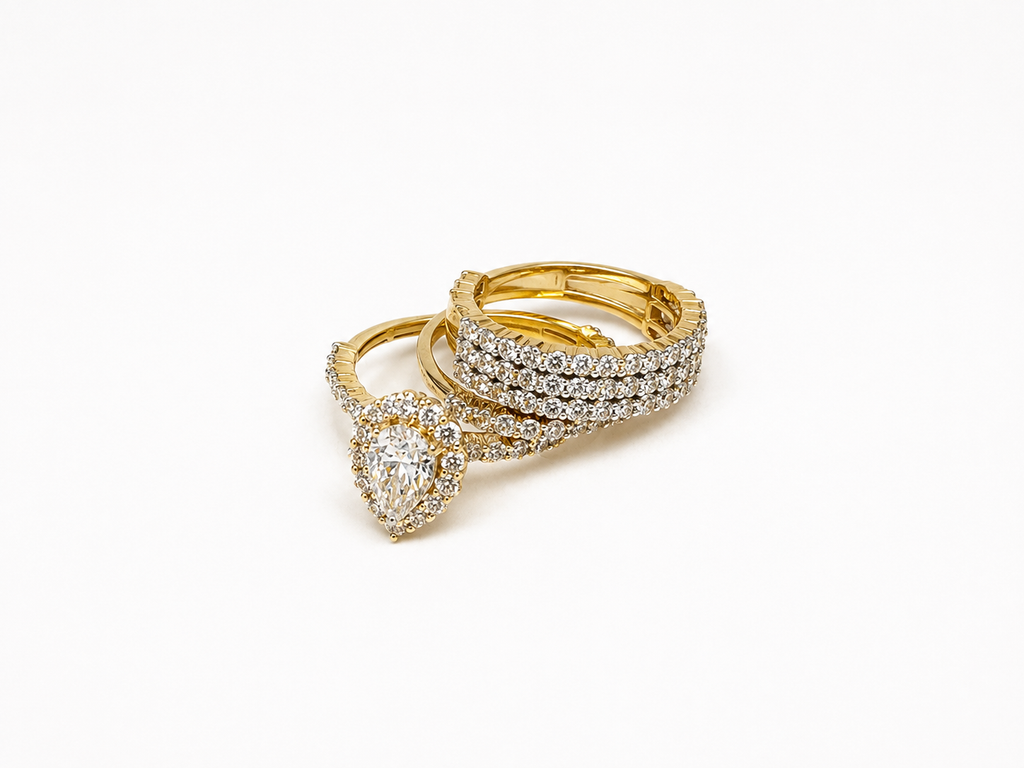 Trío de Matrimonio 14k con diamantes