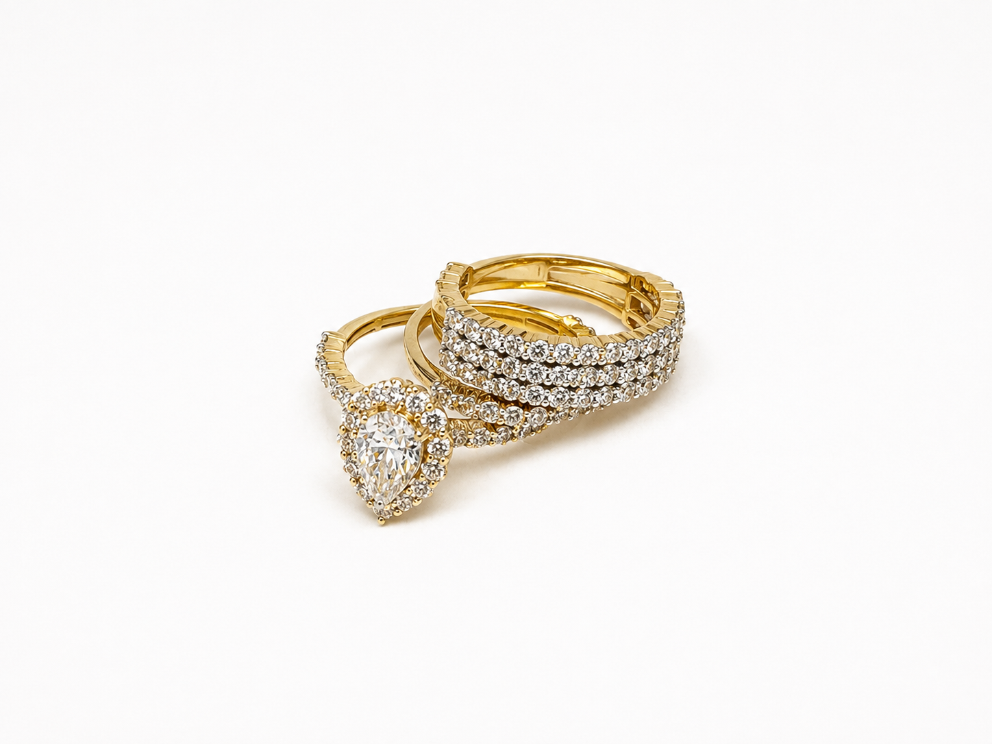 Trío de Matrimonio 14k con diamantes