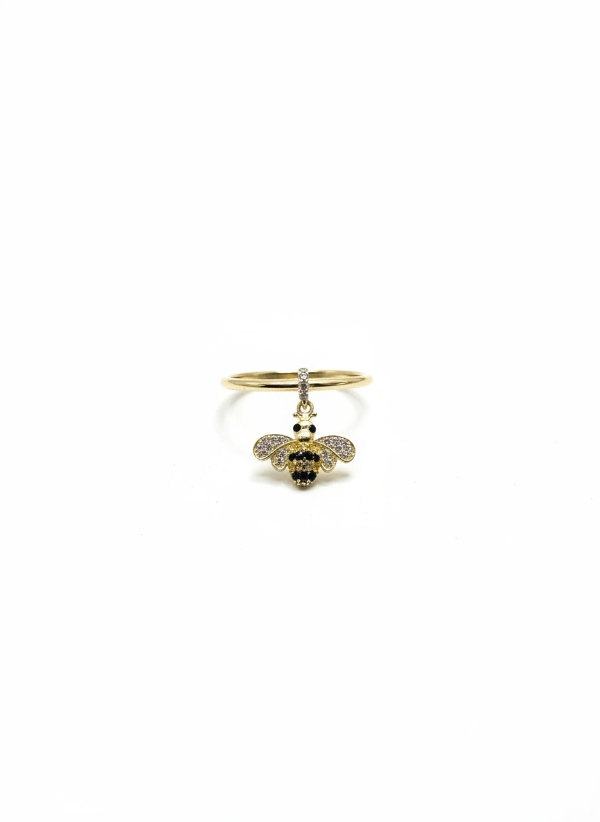 Anillo con colgante abeja 10k