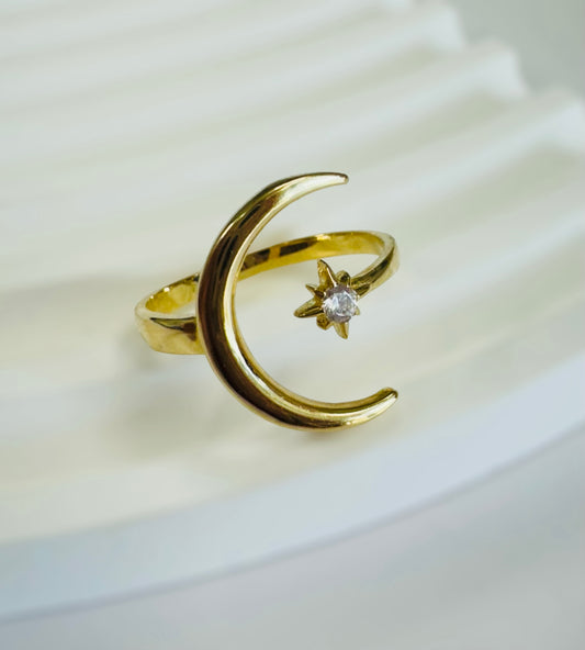 Anillo luna y estrella 14k