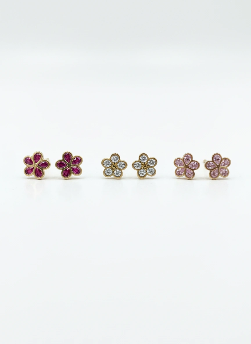 Aretes de flor  14K
