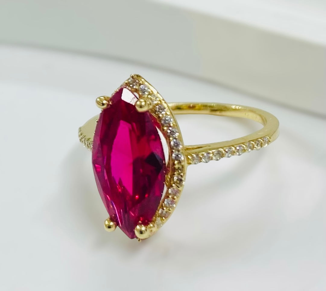 Anillo piedra rosa 14k