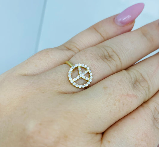 Anillo símbolo de La Paz sirconia 14k