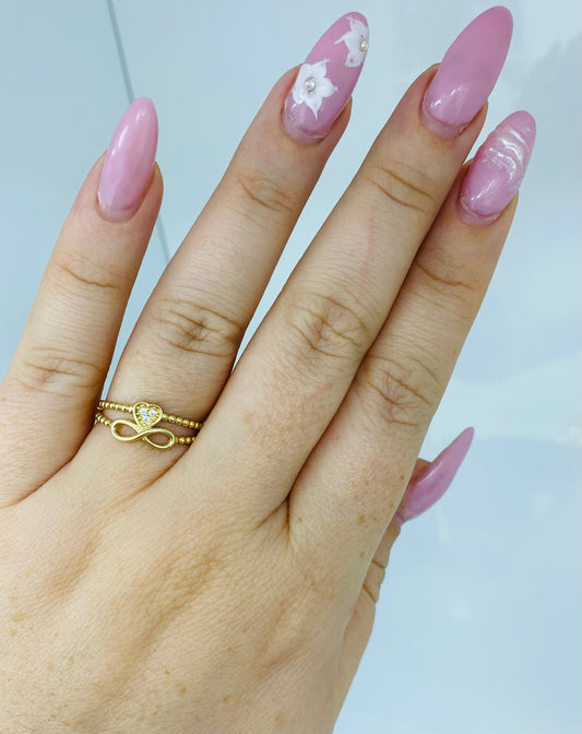 Anillo infinito y corazón 14k