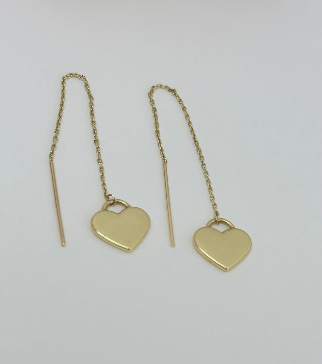 Aretes de corazon colgante 14K