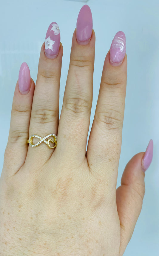 Anillo infinito y corazón 14k