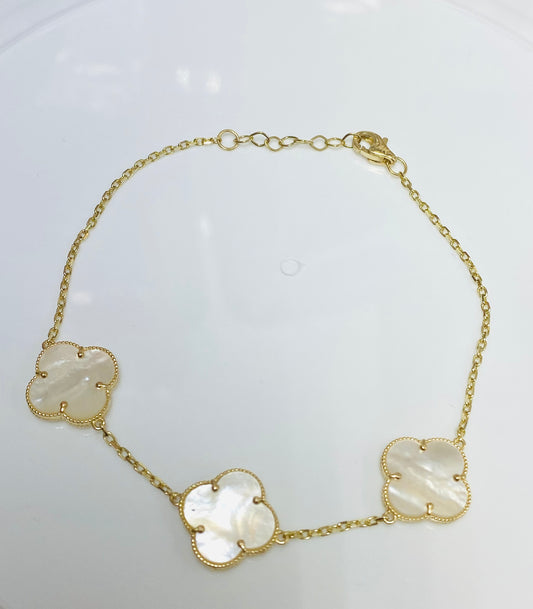 Pulsera clover blanco 14K