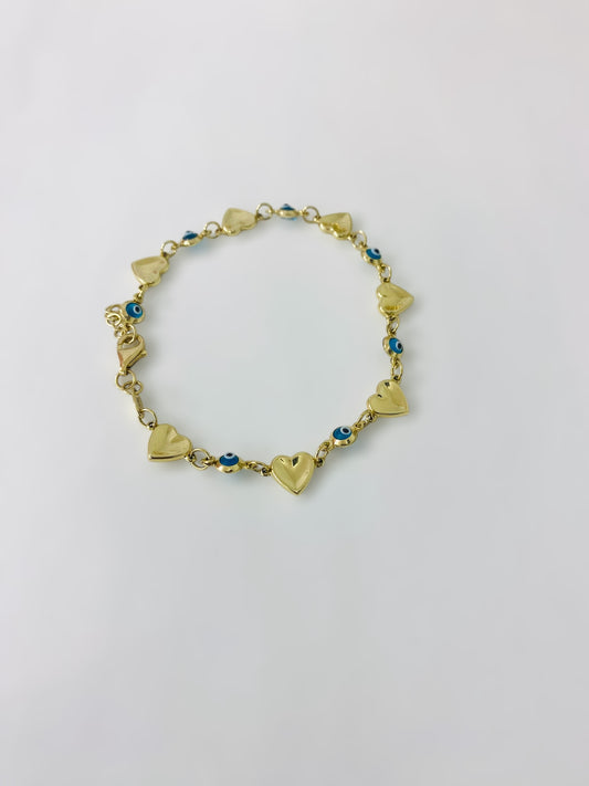 Pulsera de corazones y ojito turco