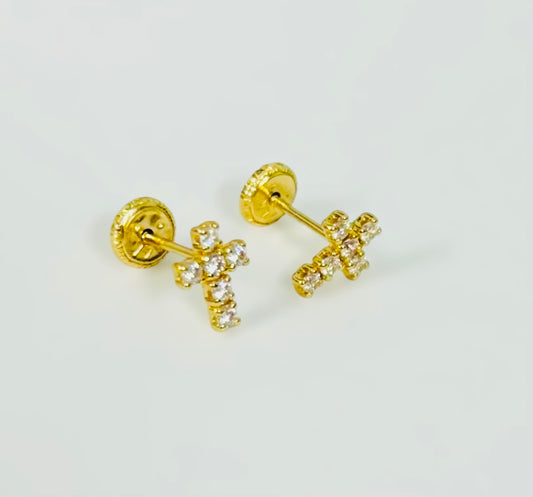 Aretes de cruz 14k