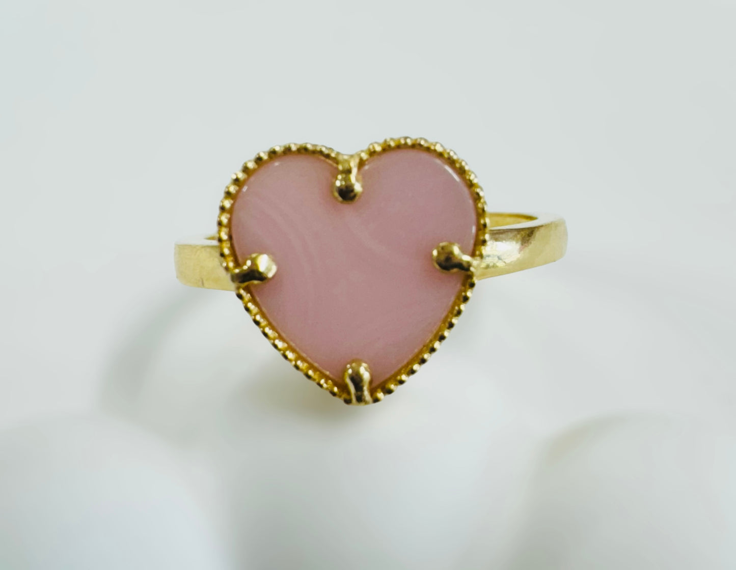 Anillo corazón rosa 14k