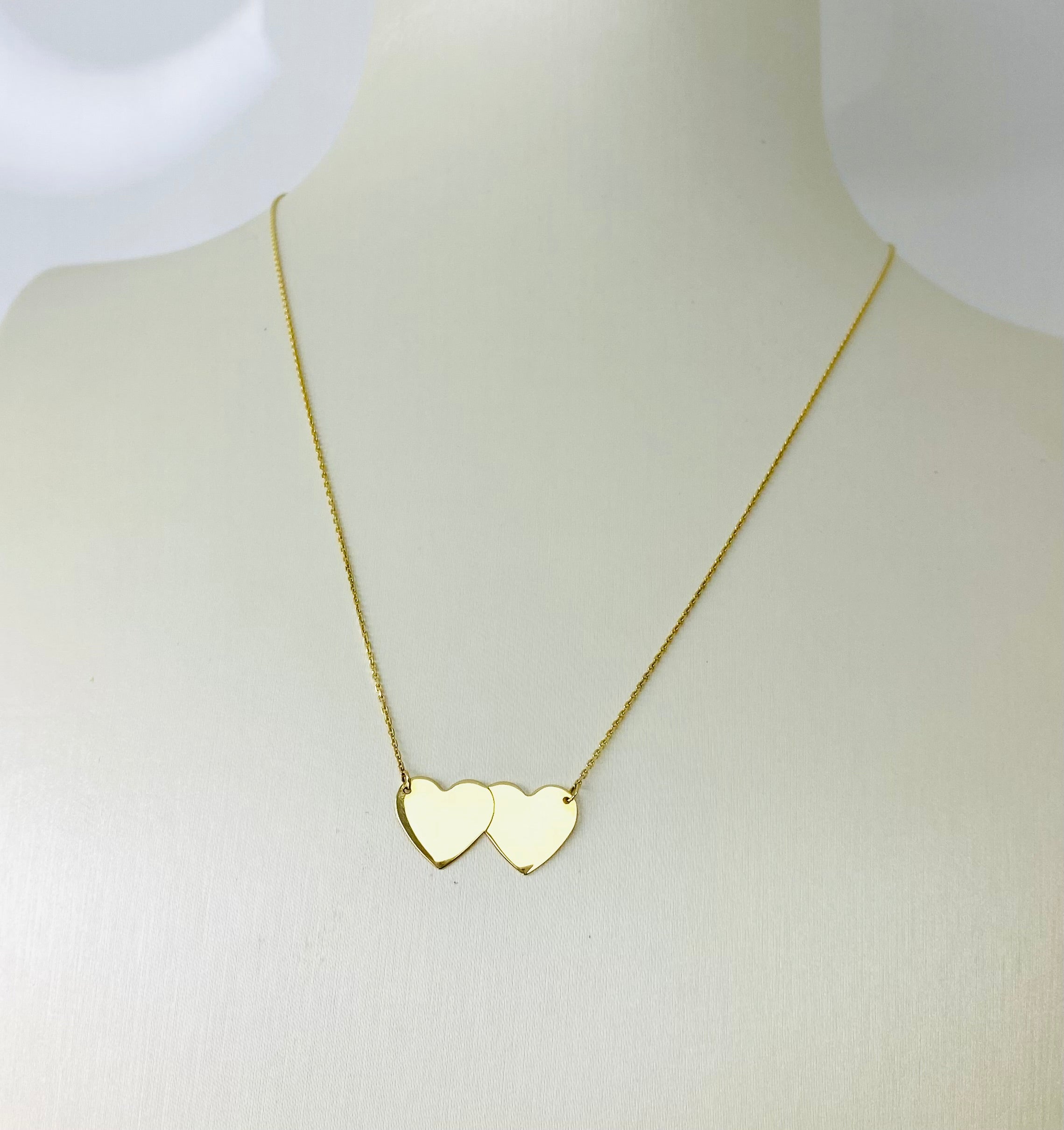 Cadena de dijes de dos corazones 14k