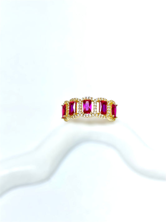 Anillo de piedra rosa 14K