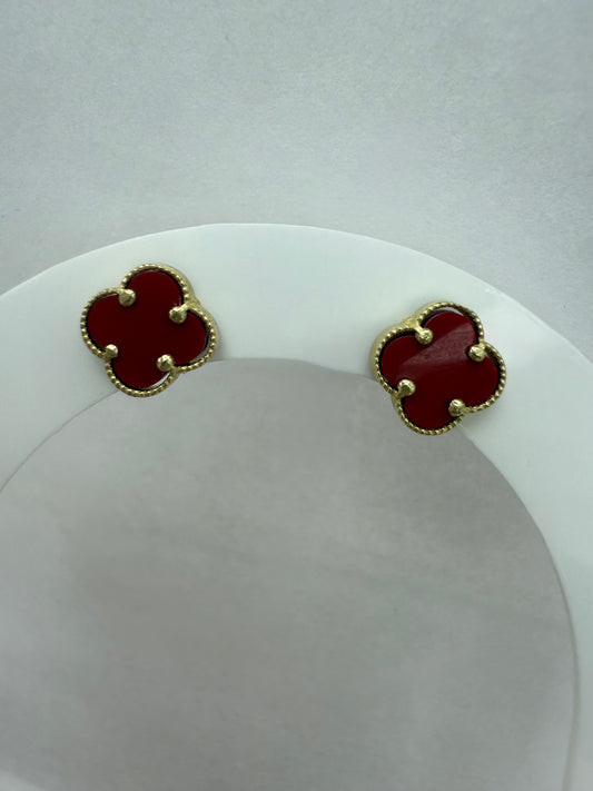 Aretes de clover rojo 10K