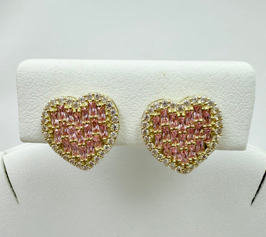 Aretes de corazón con piedra rosada 10k