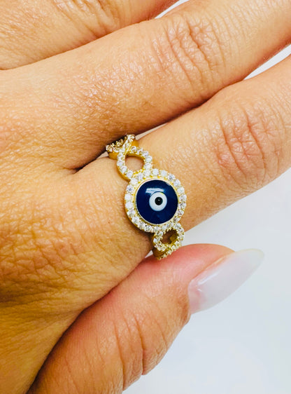 Anillo ojo turco azul con infinito 10k