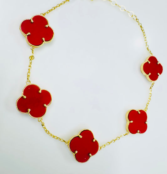 Pulsera 5 clover color rojo 14k